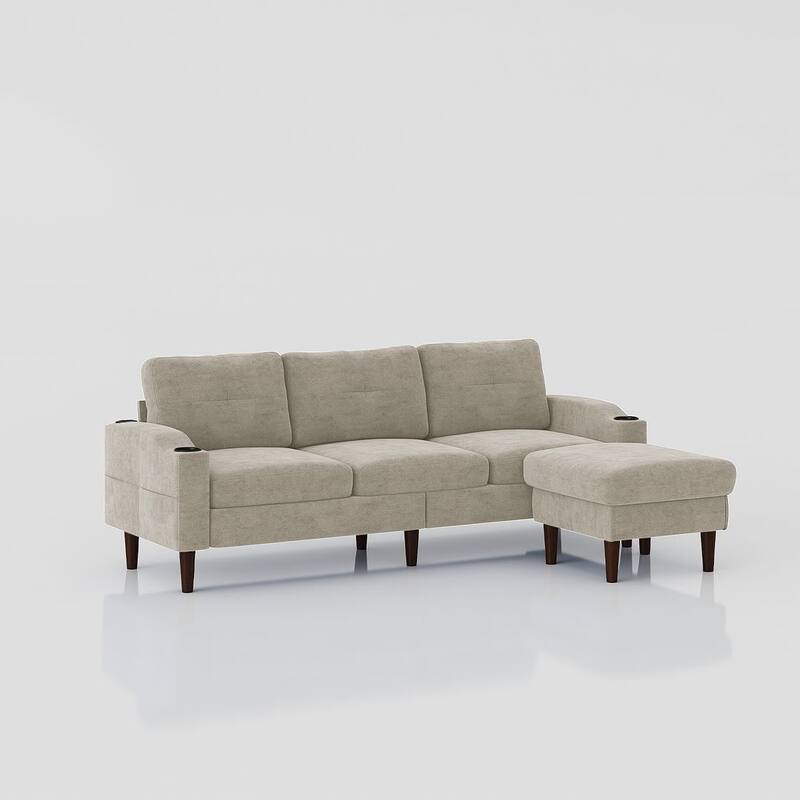 78.74" Wide Sectional Sofa with Ottoman & Cup Holder