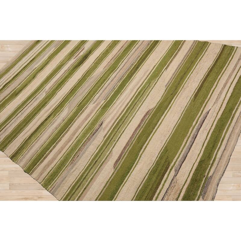 LoomBloom Beige Hand Loomed Contemporary Stripe Wool Oriental Area Rug - 5' 3'' x 7' 7''