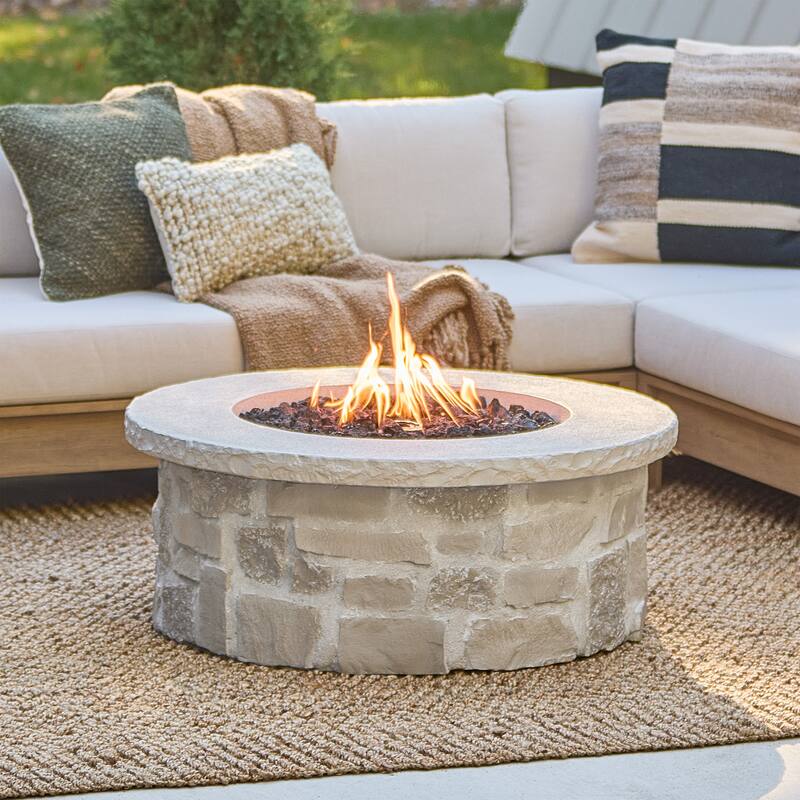 Scottsdale 40" Round Stone Propane Fire Pit Table in Beige by Real Flame