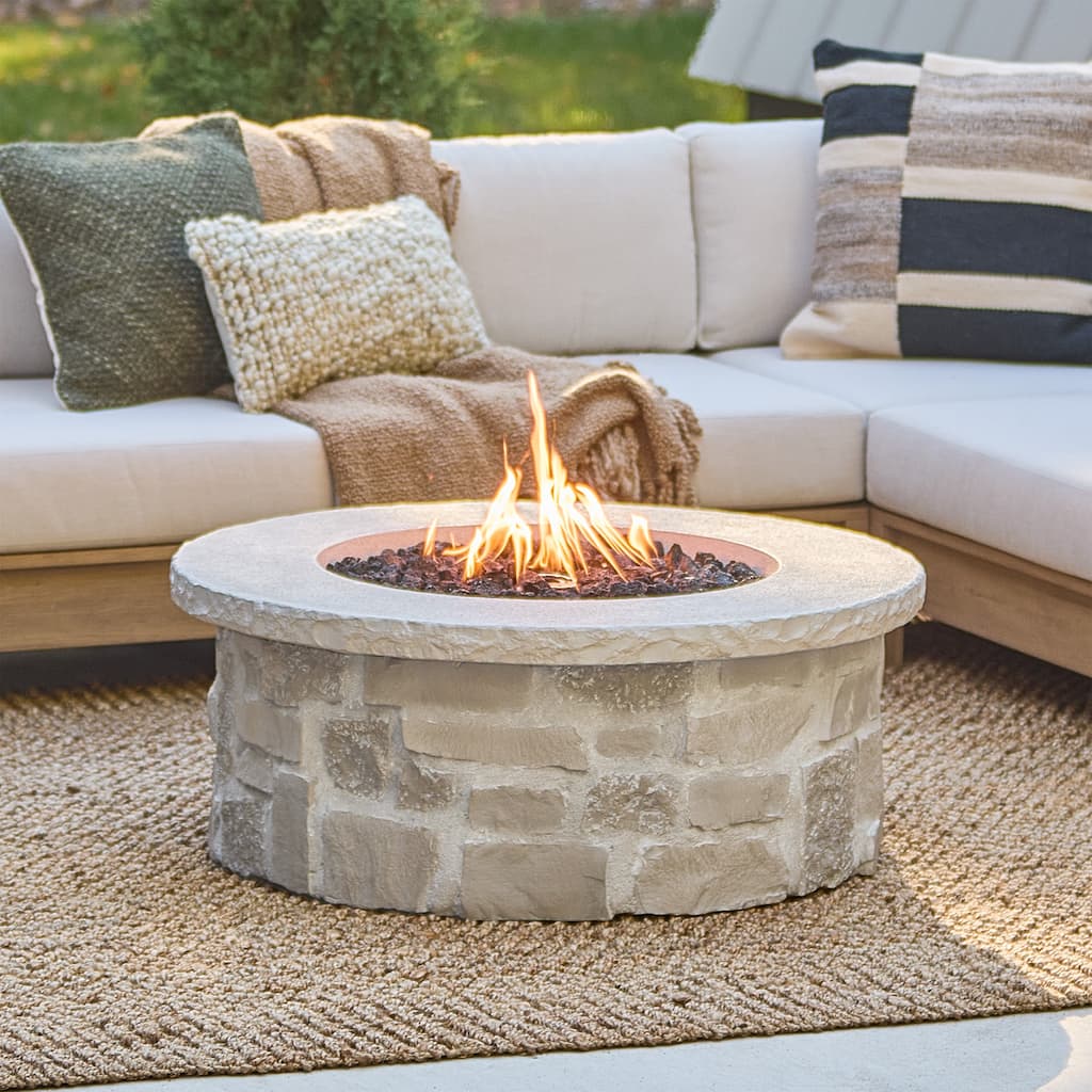 Scottsdale 40" Round Stone Propane Fire Pit Table in Beige by Real Flame