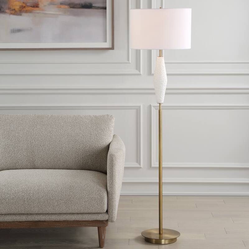 Ceramic Base Floor Lamp with Drum Shade - 65.5" - Brass Plated Finish