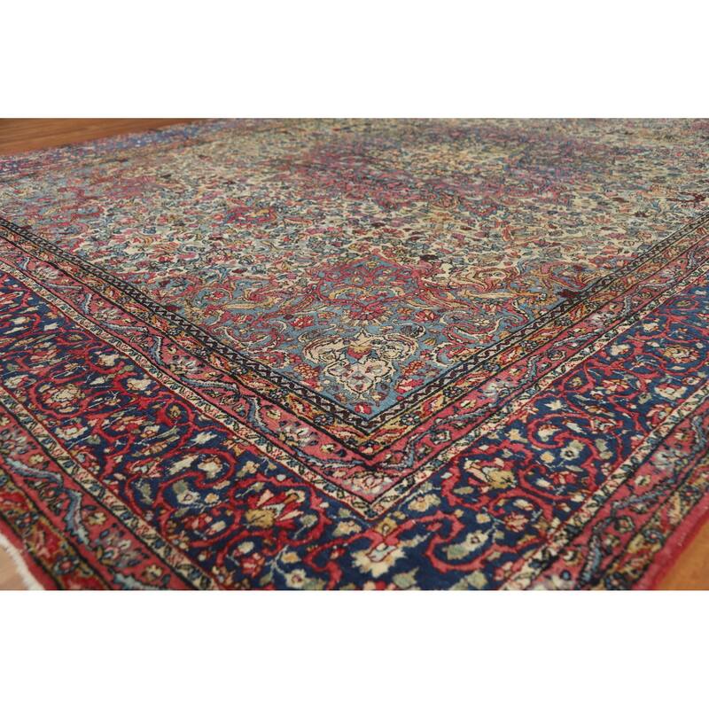 Vegetable Dye Kerman Persian Antique Area Rug Handmade Wool Carpet - 8'10" x 11'9"