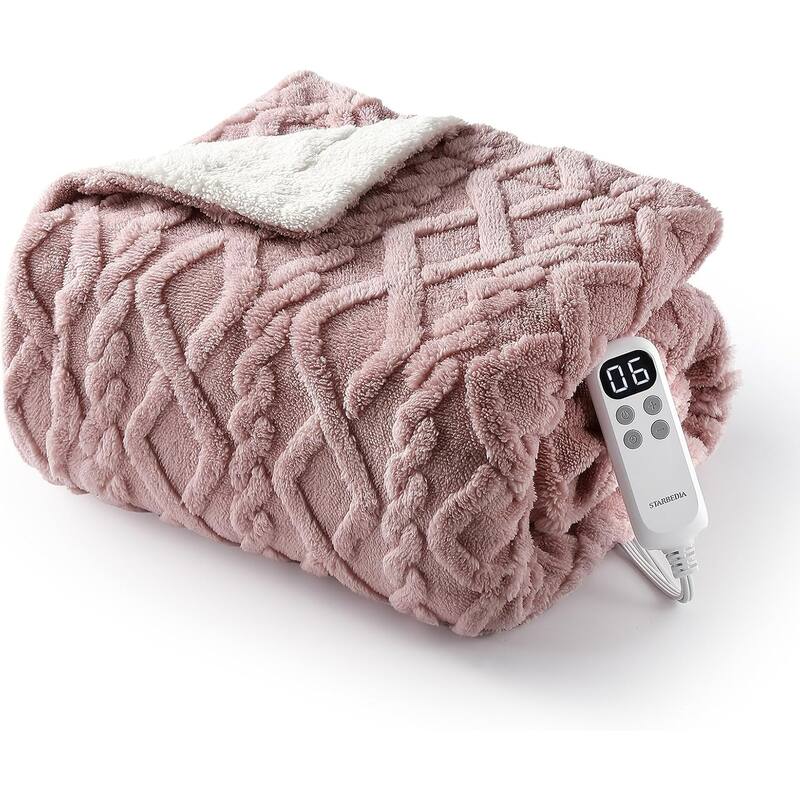 Heated Blanket Electric Throw Blanket, Tufted Sherpa Heating Lap Blanket
