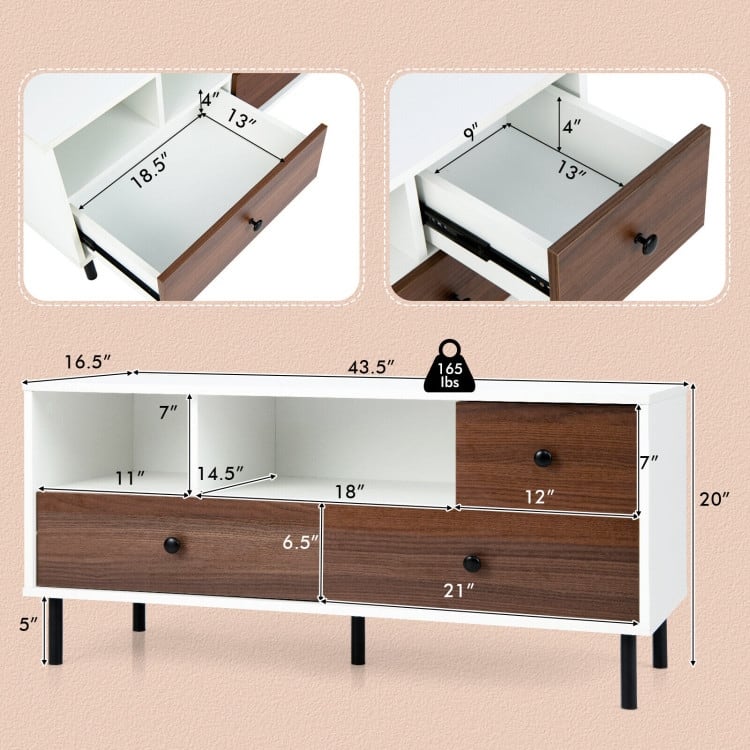 Mid-Century TV Stand for 50-inch TVs with 2 Cubbies and 3 Drawers - 43.5" x 16.5" x 20"