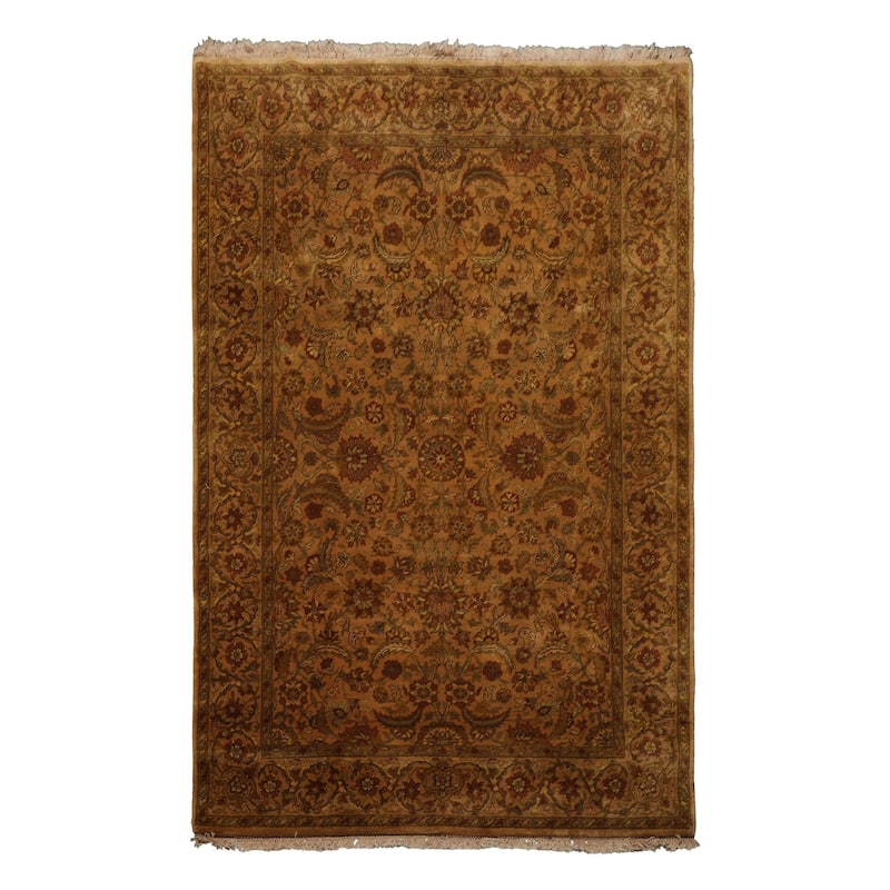5'11''x9'8'' Hand Knotted New Zealand Wool Caramel Agra Plush Pile Botanical Wash Rug - 5' 11'' x 9' 8'' - 5' 11'' x 9' 8''