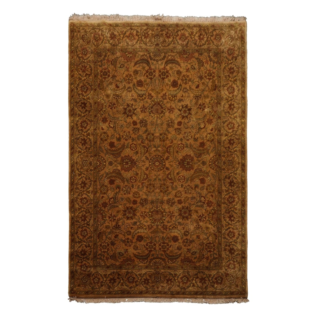 5'11''x9'8'' Hand Knotted New Zealand Wool Caramel Agra Plush Pile Botanical Wash Rug - 5' 11'' x 9' 8''