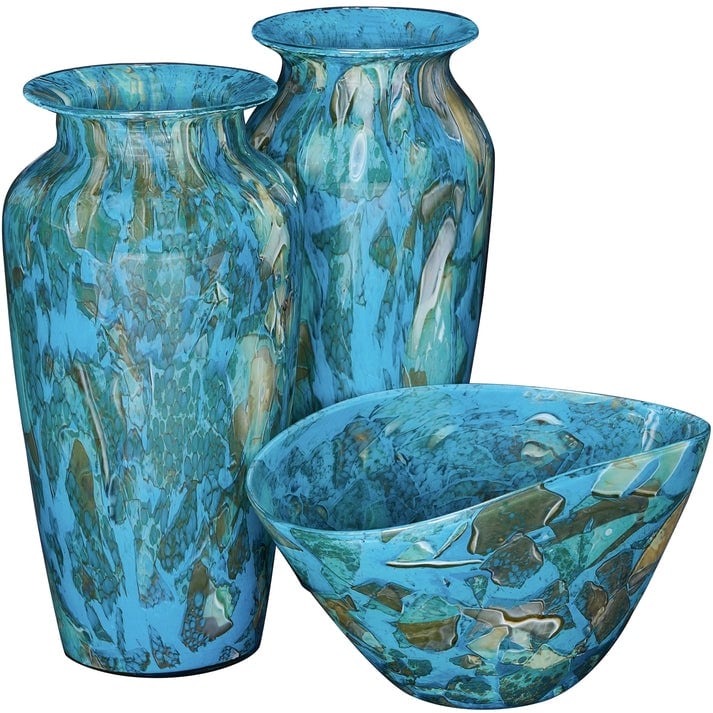 Aria Home Set of 3 Handblown Glass Vase Bowl Decor Centerpiece
