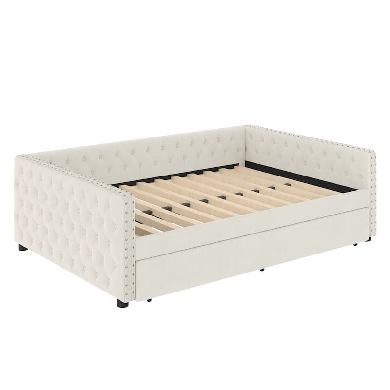 Upholstered Tufted Daybed with Trundle - Ivory