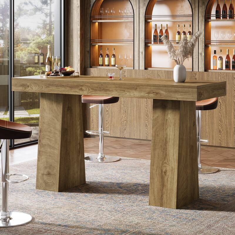63-Inch Bar Table, Wood Counter Height Pub Table, Rectangular Home Bar for Kitchen, Dining/Living Room