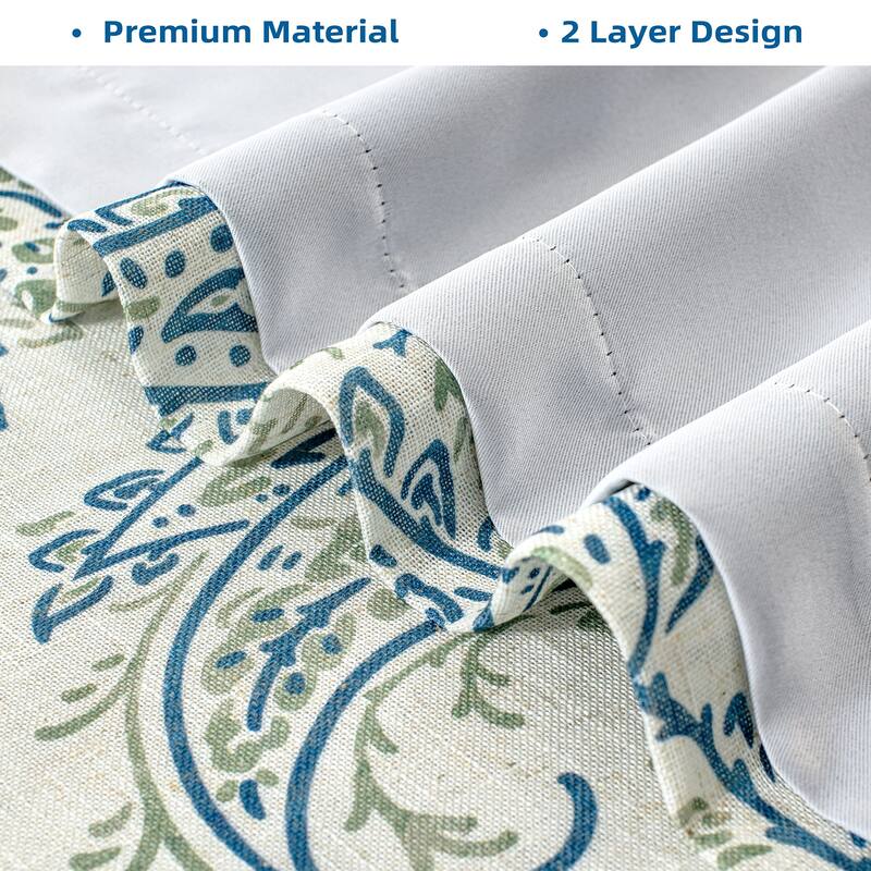 DriftAway Freda Jacobean Floral Linen Blend Lined Blackout Back Tabs Window Curtains
