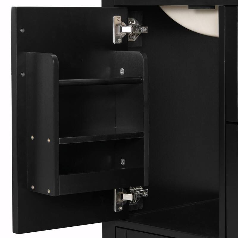 24" Modern Bathroom Vanity with Ceramic Sink, Soft-Close Door, Double-Layer Door Shelf & 3 Drawers