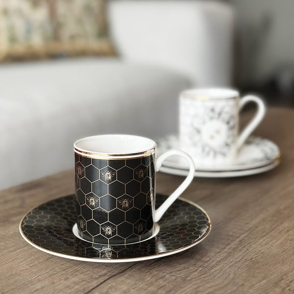 STP Goods Honeycomb Porcelain Turkish Coffee Espresso Cup & Saucer Set for  4 - Bed Bath & Beyond - 42746475