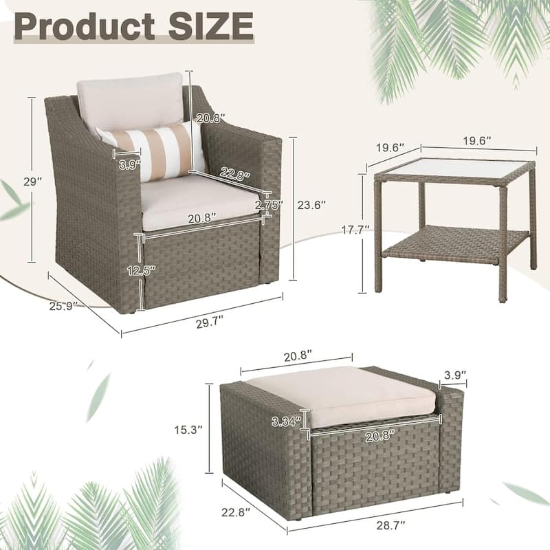5-piece Outdoor Patio Wicker Lounge Chair and Ottoman Conversation Set