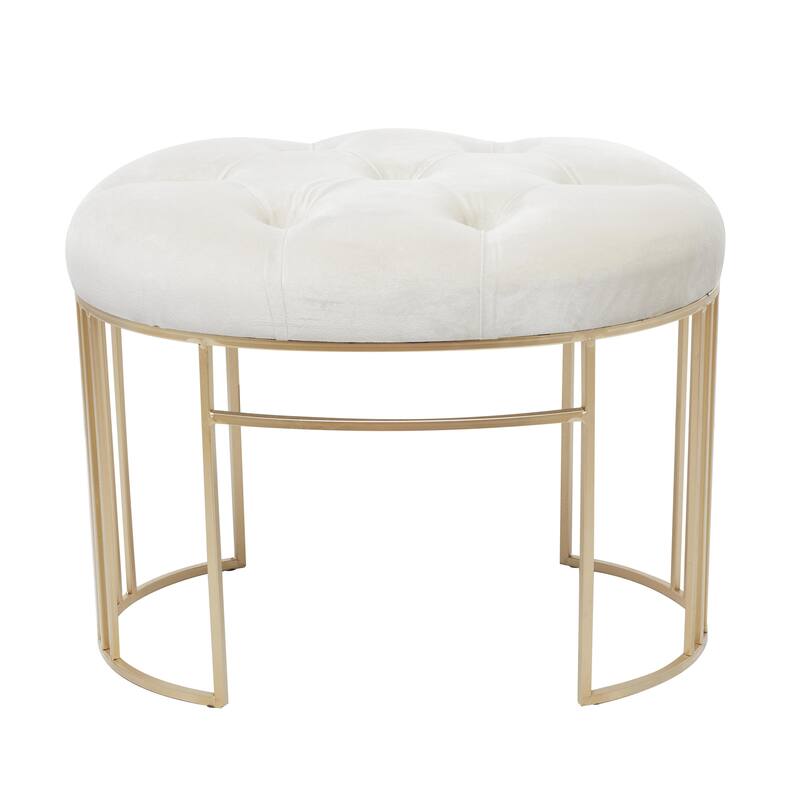 White, Black or Gray Velvet Tufted Home Bench with Gold Metal Legs