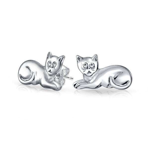 Silver Cork Cat Stud Earrings Crazy Cat Lady Jewelry Women/'s Kitty Jewelry Kitten Jewelry 12 mm Studs Cat Lover Accessories