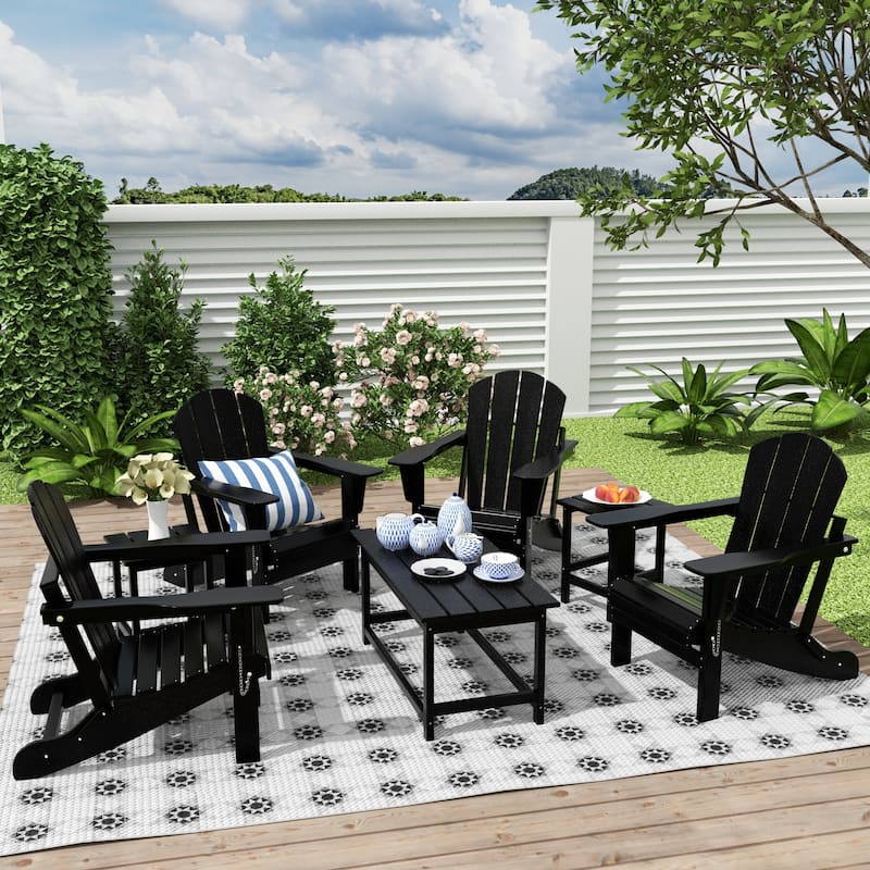Laguna Hdpe All Weather Outdoor Patio Foldable Adirondack Chairs Conversation Set (7-Piece Set) - Black
