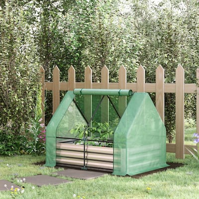 Galvanized Raised Garden Bed with Mini Greenhouse Cover,2 Roll-Up Windows for Growing Flowers, Fruits,Vegetables