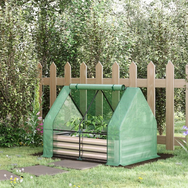 Outsunny Raised Steel Garden Bed with Greenhouse Cover - 50" L x 37.5" W x 36.25" H - Green