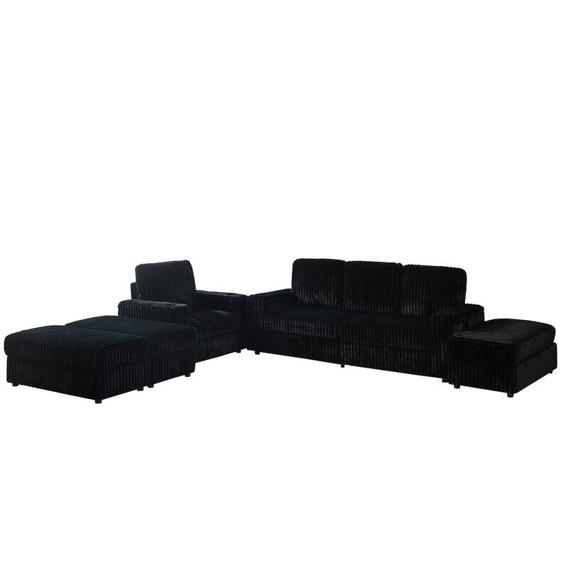 Anmytek Corduroy 3-Seater Deep Seat Sofa & Single Recliner With Cup-Holding Grooves