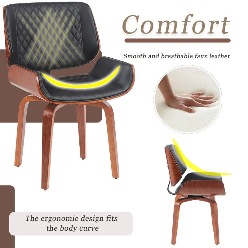 Mid Century Modern Dining Chairs Set of 2, Kitchen Swivel Dining Chairs w/ Curved Back, Faux Leather Reception Room Chairs