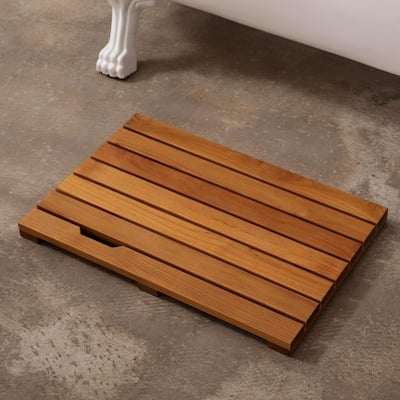 Teak Wood Reversible Bath Mat - Non-Slip Quick-Dry Shower Mat, Double-Sided Design