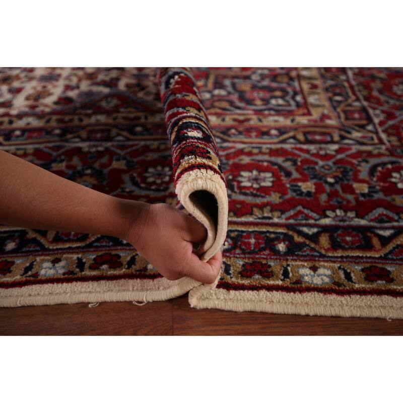 Ivory & Red Floral Kashan Turkish Area Rug Machine Made Carpet - 9'8" x 13'0"