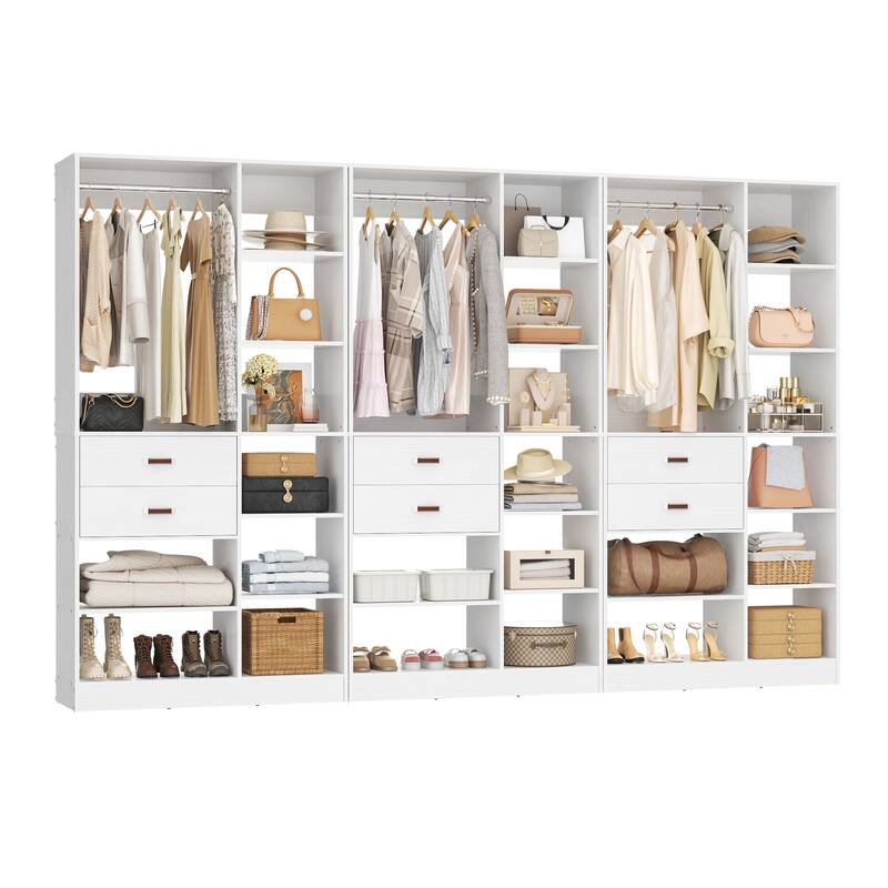 40'' Large Closet System with 10 Shelves and 2 Drawers, Freestanding Closet Organizer with Hanging Rods