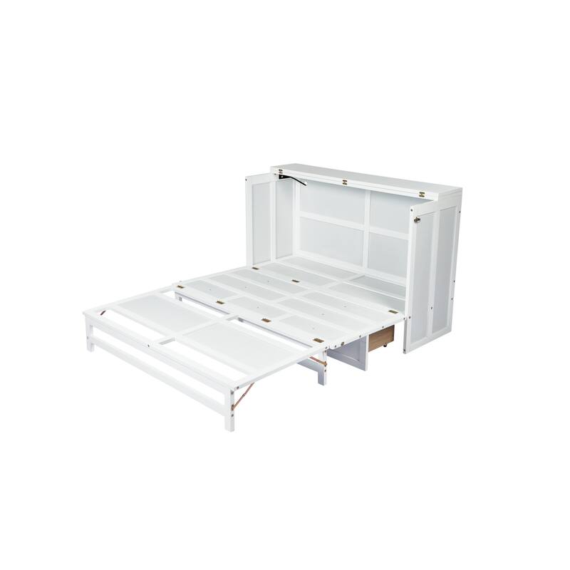 Roomfitters Queen Murphy Bed Cabinet with Storage Compartment, Charging Station with USB, Solid Pine Wall Bed