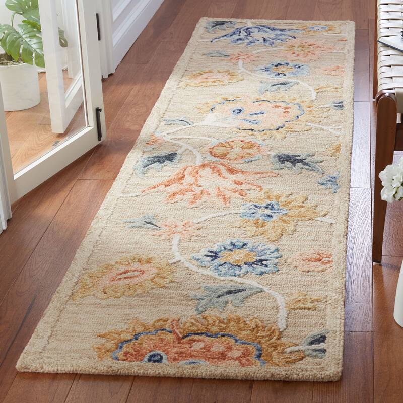 SAFAVIEH Handmade Metro Cait French Country Wool Rug - 2'3" x 9' Runner - Beige/Blue