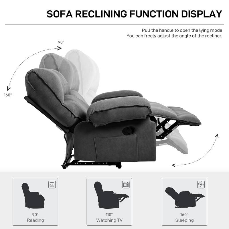 Grey Extra-Wide Push-Back Recliner with Heated Massage Pillow, Soft Fleece Fabric, and Plush Comfort