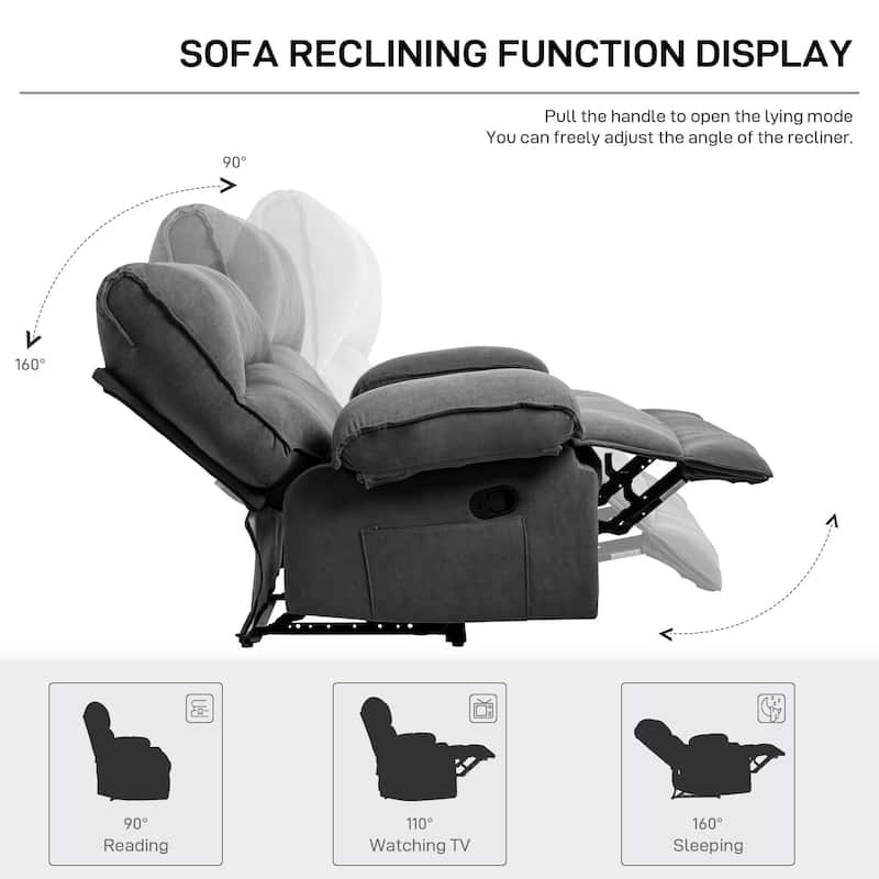Grey Extra-Wide Push-Back Recliner with Heated Massage Pillow, Soft Fleece Fabric Upholstery