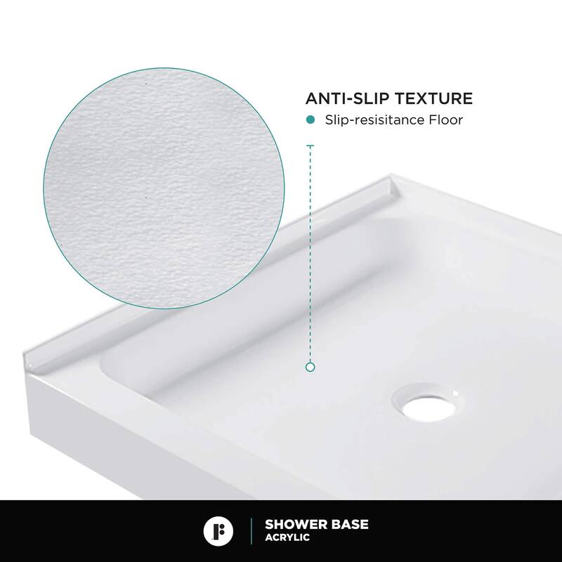 Fine Fixtures Single Threshold Acrylic Shower Base - Non-Slip Textured Surface Shower Floor Pan