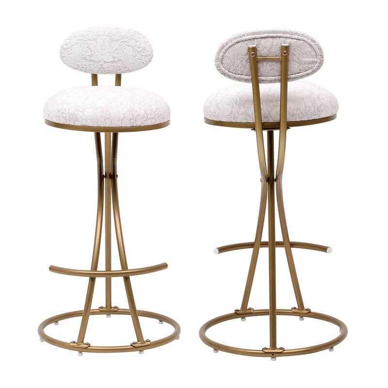 Bar Stools Set Of 2 S-Shaped Barstools With Backrest Floral Print Upholstered Dining Chairsstool
