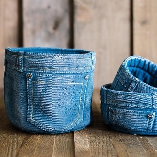 RusticReach Blue Jeans Cement Flower Pot