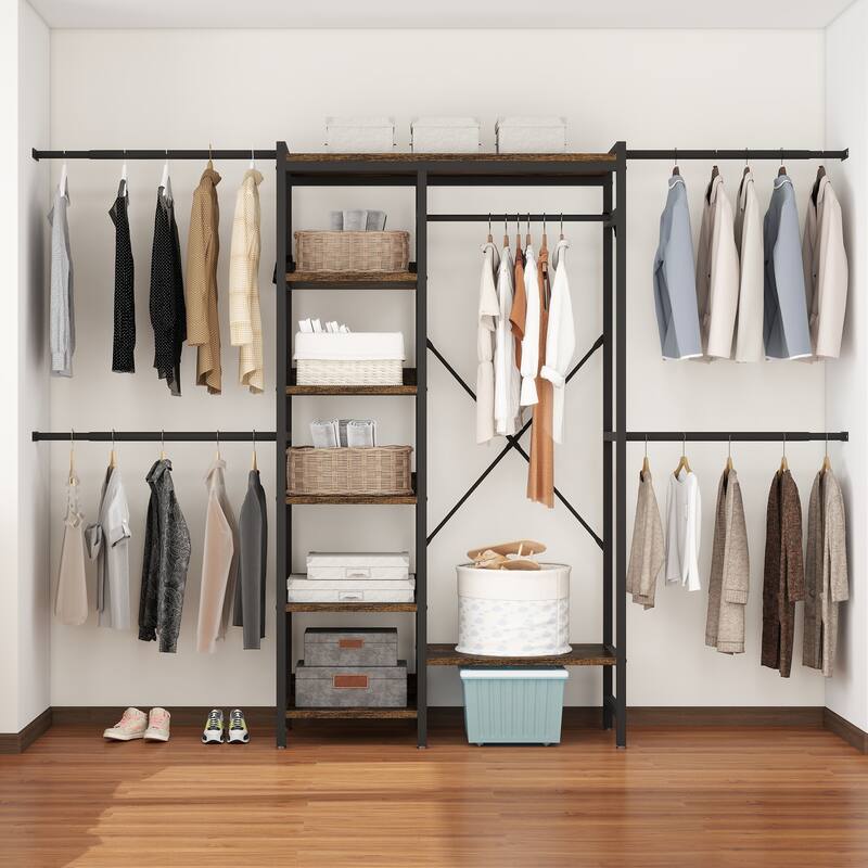 Moasis 86.6" - 118"W Adjustable Heavy Duty Garment Rack Closet Organizer System With 4 Expandable Hanger Rods
