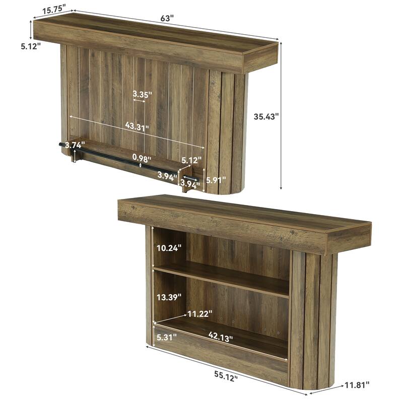 3-Tier Bar Table, 63-Inch Home Bar Unit, Pub Table with Storage Shelves for Living Room, Bistro, Dining Room