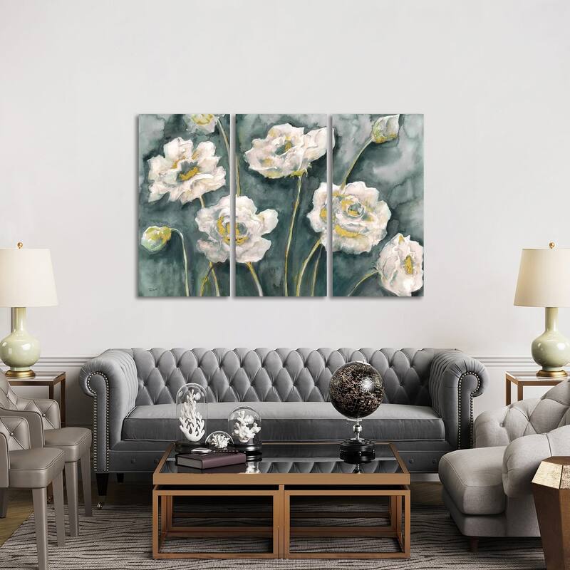 iCanvas "Gray and White Floral Landscape" by Tre Sorelle Studios 3-Piece Canvas Wall Art Set - 40x60x1.5
