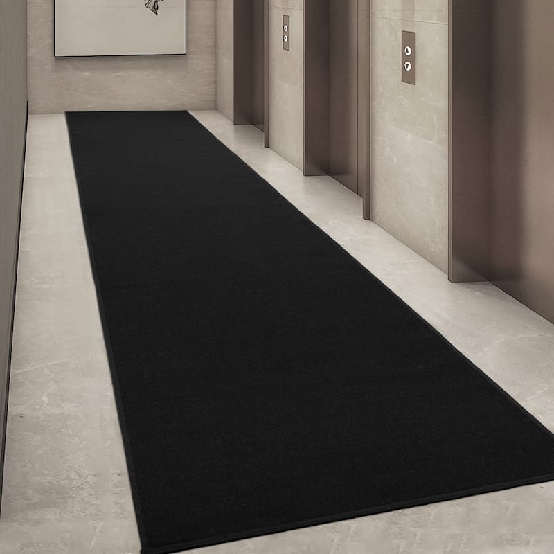 Sweet Home Stores Solid Aisle Hallway Kitchen Non-Slip Runner Rug - 3' X 10' - Black