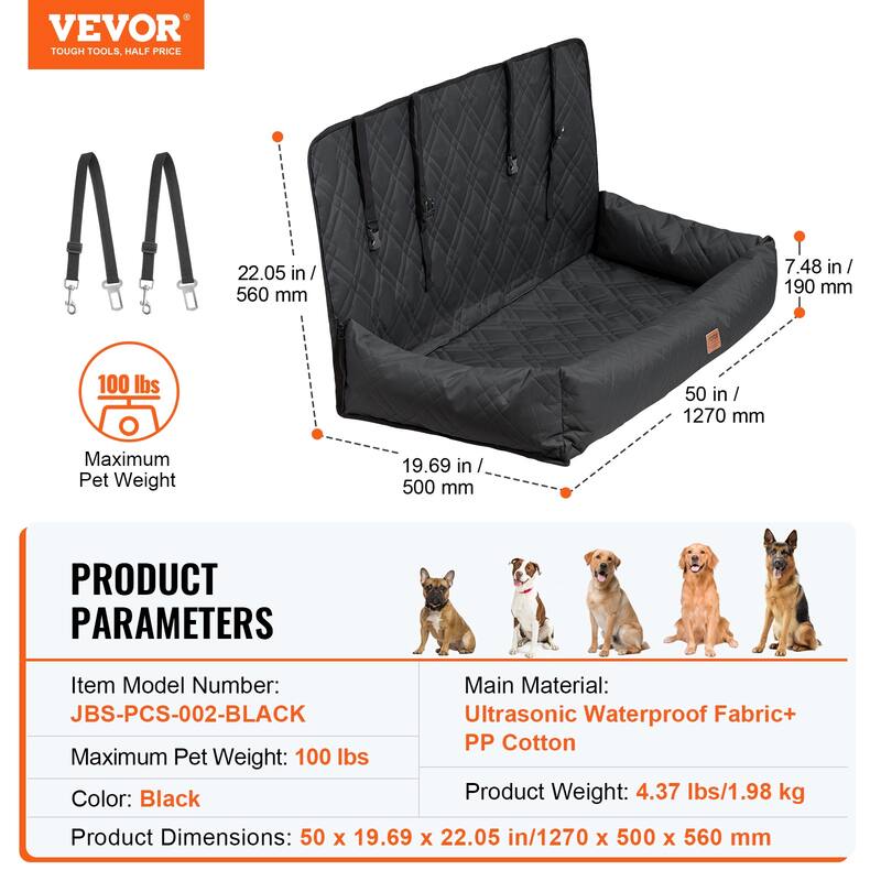 Dog Car Seat, Waterproof Dog Booster Seat for Car, Pet Car Seat with Clip-On Safety Leash, PP Cotton Filling