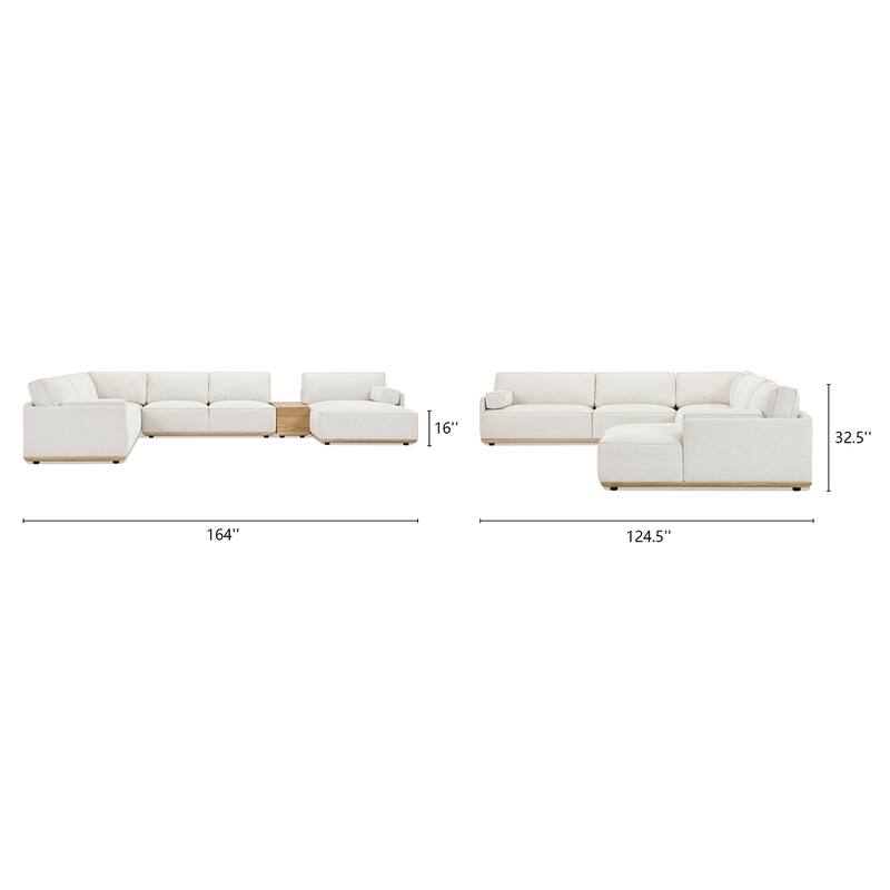 Destin 164" Chaise Sectional Sofa with Bolster Pillows and Wood Storage Console