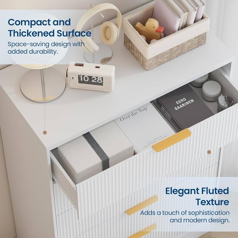 5 Drawers Fluted Dresser Storage Organizer for Bedroom, Living Room, Hallway