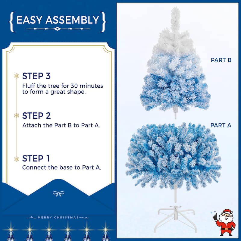 Yaheetech 4.5ft/6ft/7.5ft Pre-lit Flocked Artificial Christmas Tree with Incandescent Warm White Lights