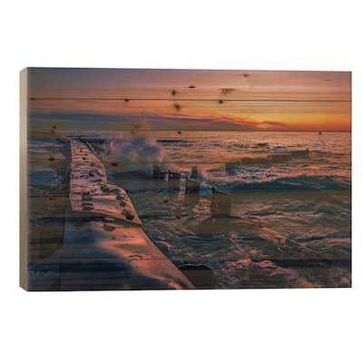 Sunset On The Shores Of Lake Michigan Print On Wood by Christopher Thomas - Multi-Color