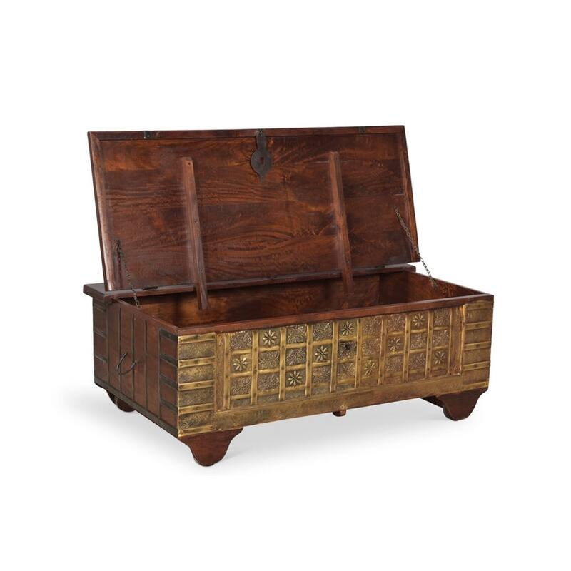 Wooden Metal Fitted Box Trunk coffee table - 52 x 19