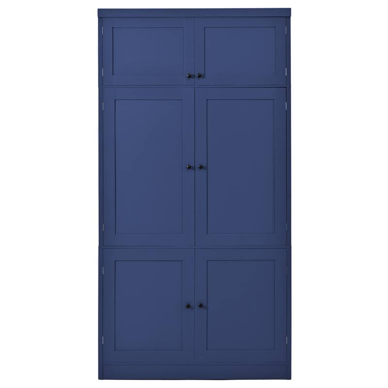 80.1" Tall Freestanding Kitchen Pantry, Shaker Style Cabinet with 2 Power Outlets, Adjustable & Door Shelves