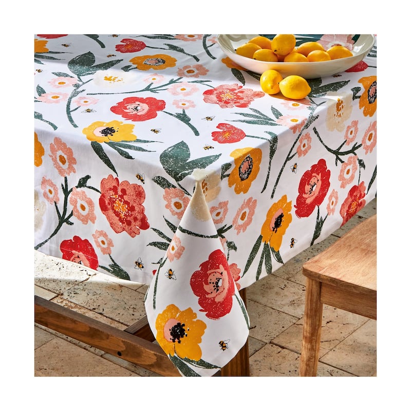Bee Blossom Cotton Napkins Set of 4 - Multicolor Kitchen Textiles, 20" x 20" - Summer Floral Design, Machine Washable - 20 x 20
