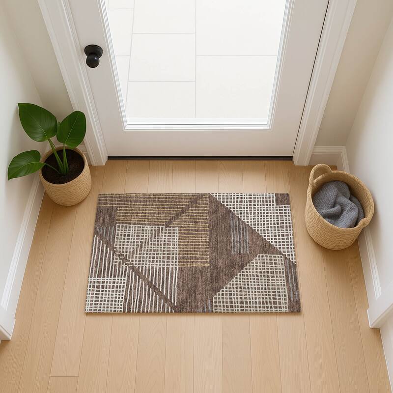 Machine Washable Indoor/ Outdoor Casual Contemporary Chantille Rug
