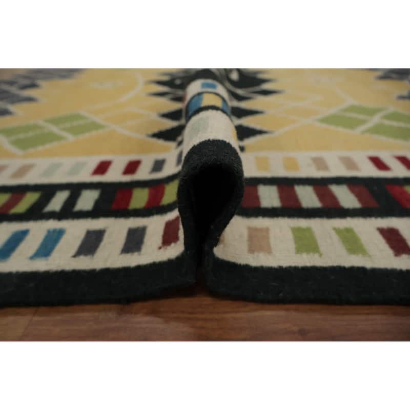 Hand Woven Oriental 100% Wool Carpet Southwestern Geometric Multi-Colored Kilim Area Rug - 10' 3'' X 6' 11''