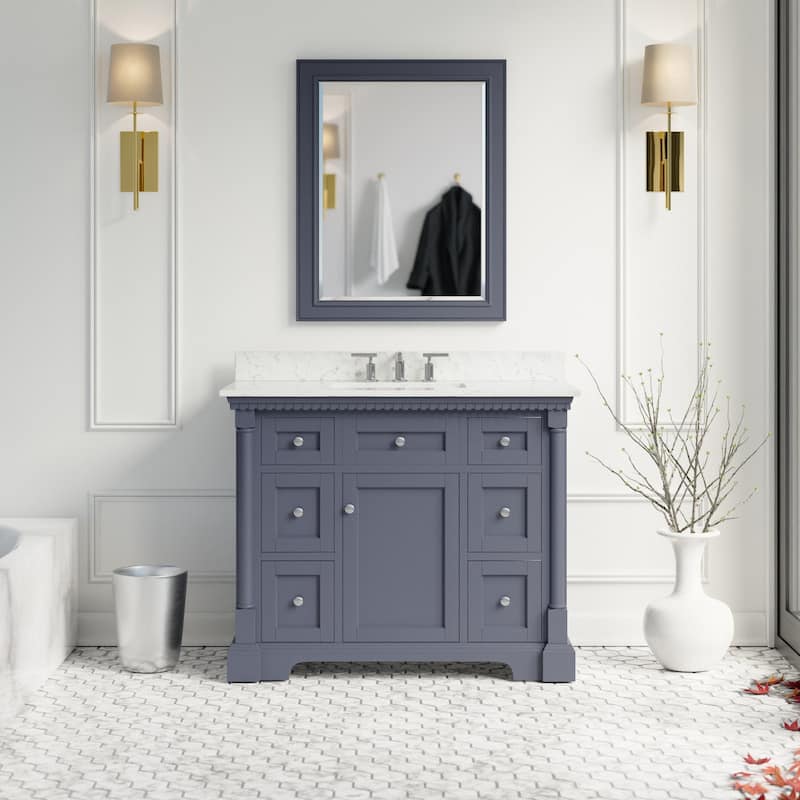 KitchenBathCollection Sydney 42" Bathroom Vanity with Engineered Marble Top - Marine Gray