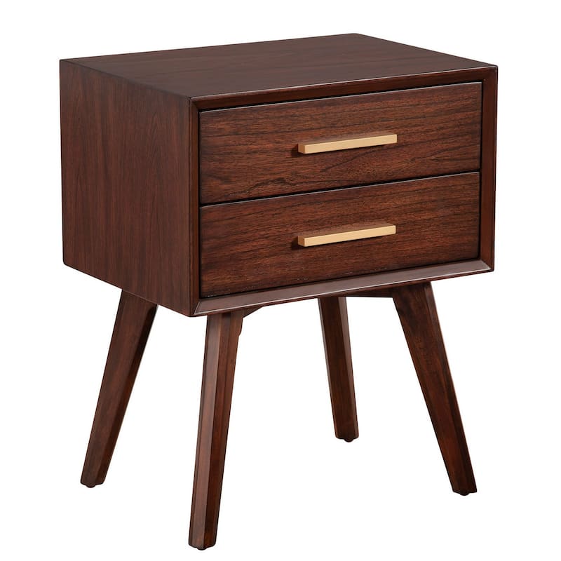 25 Inch 2 Drawer Wooden Nightstand with Bar Pulls, Brown